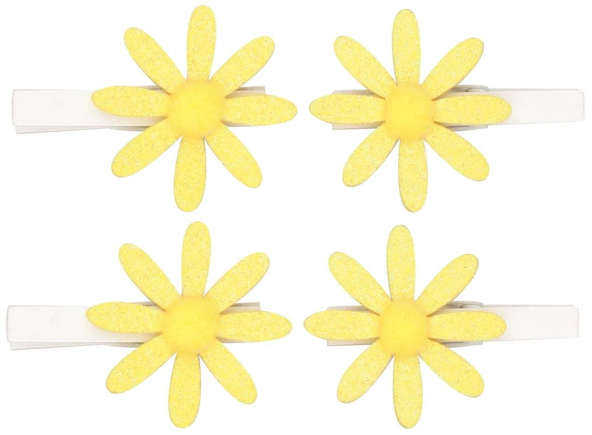 Filc csillámos virágok csipeszen 4 db, 5 cm