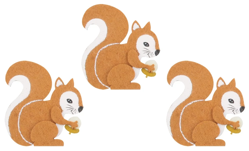 Filc mókusok csipeszen, 8 cm, 3 db