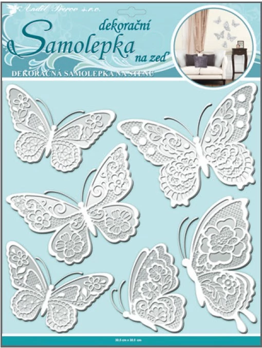 Falmatrica 3D csillámos  fehér pillangók 30,5 x 30,5 cm