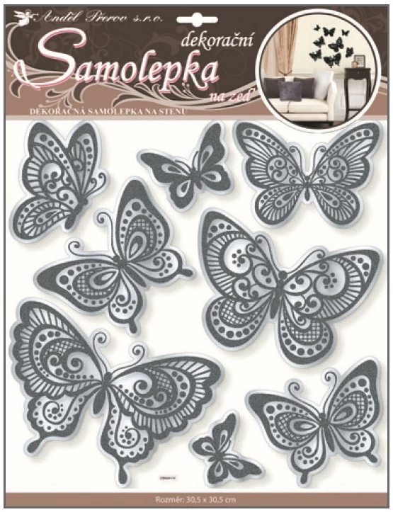 Falmatrica 3D pillangók tükör effektussal 30,5 x 30,5 cm