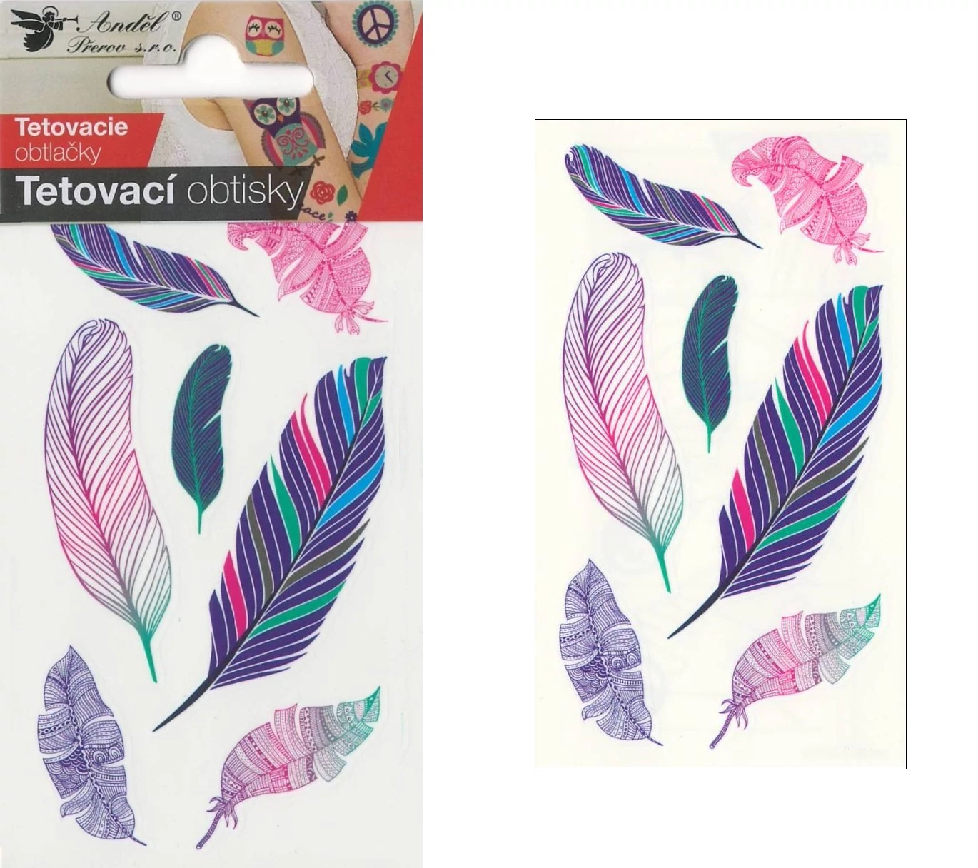Tetováló matrica 6 x 10,5 cm  tollak