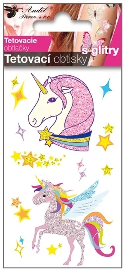 Tetováló matrica 6 x 10,5 cm  csillámos egyszarvú