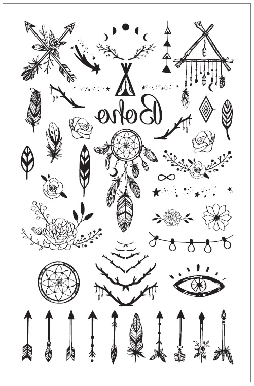 Tetováló matrica 8,5 x 13 cm boho
