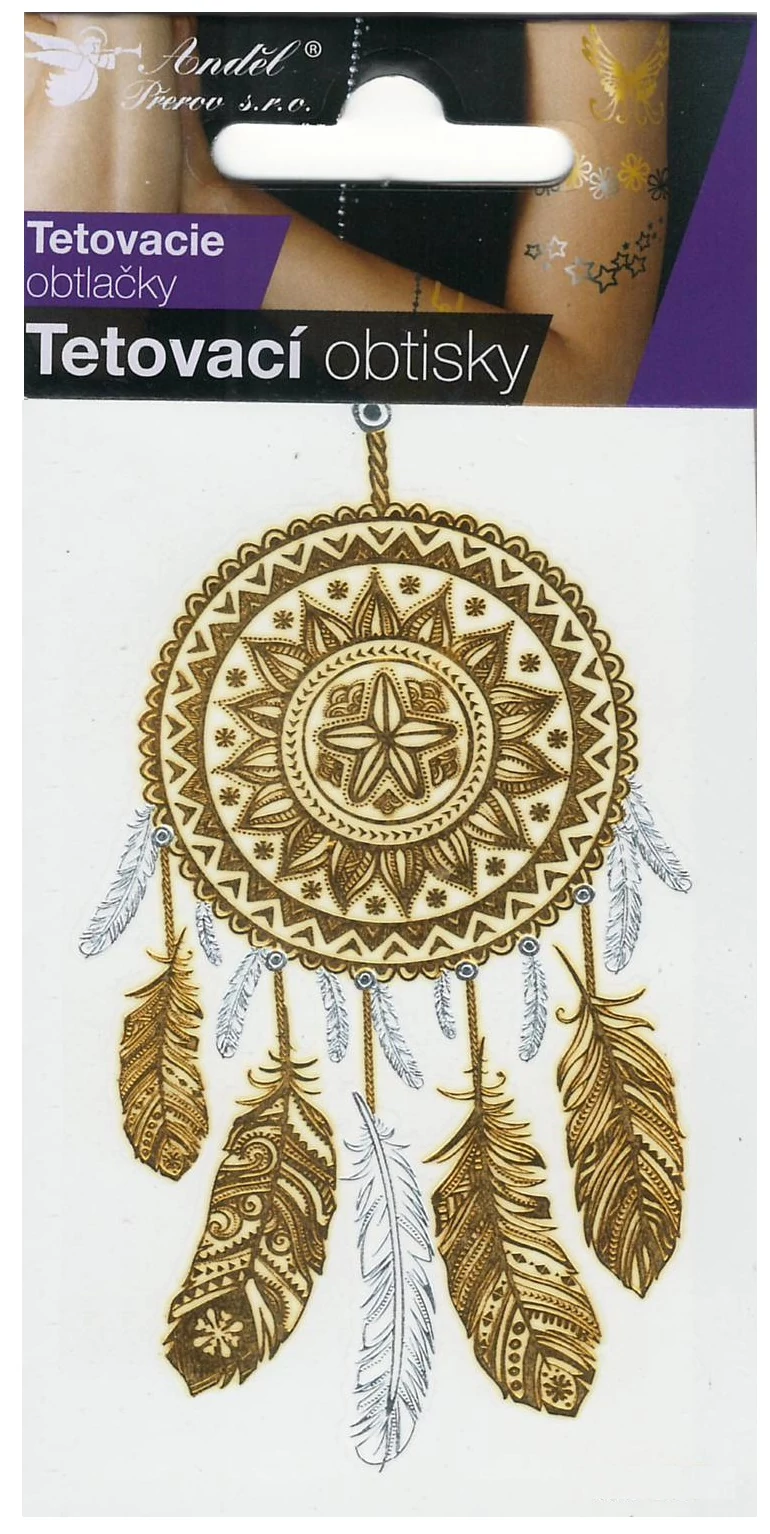 Tetováló matrica 6 x 10,5 cm csillámos arany, ezüst álomfogó