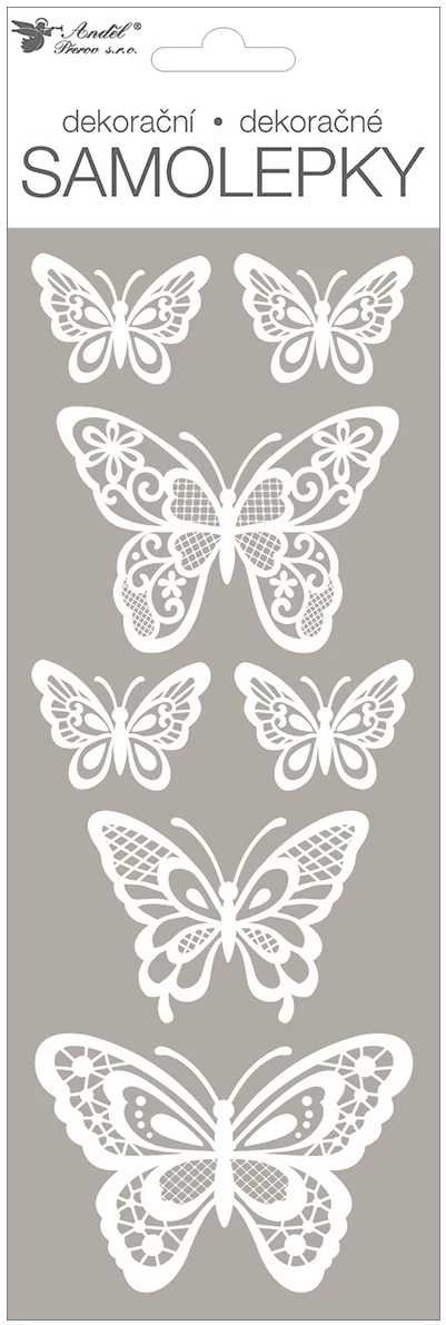 Matrica csillámos fehér pillangók,  11 x 30 cm