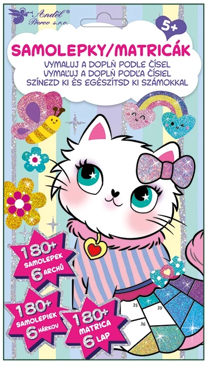 Matrica készlet számok szerinti kifestéshez és ragasztáshoz  6 ív, 180 matrica 14,5 x 25 cm