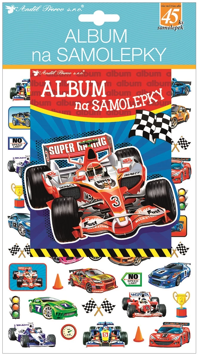 Matricaalbum  hologramos 45 db öntapadós matrica 16 x 29 cm, versenyautók