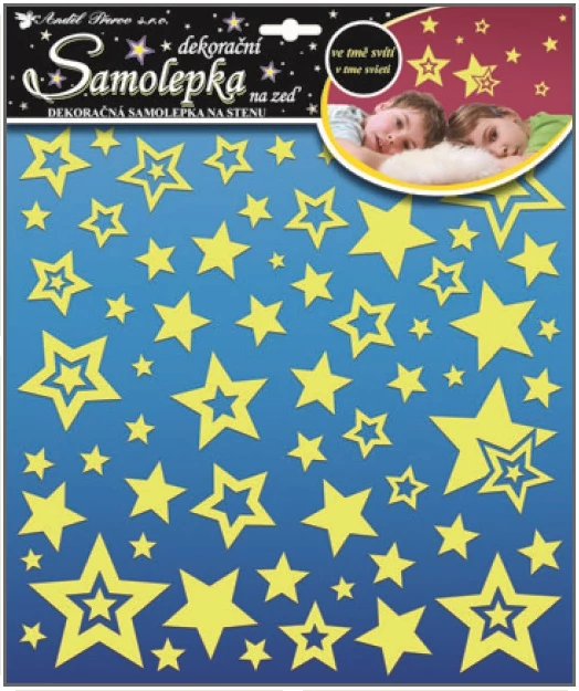 Matrica sötétben világító glitteres  csillagok 31 x 31 cm